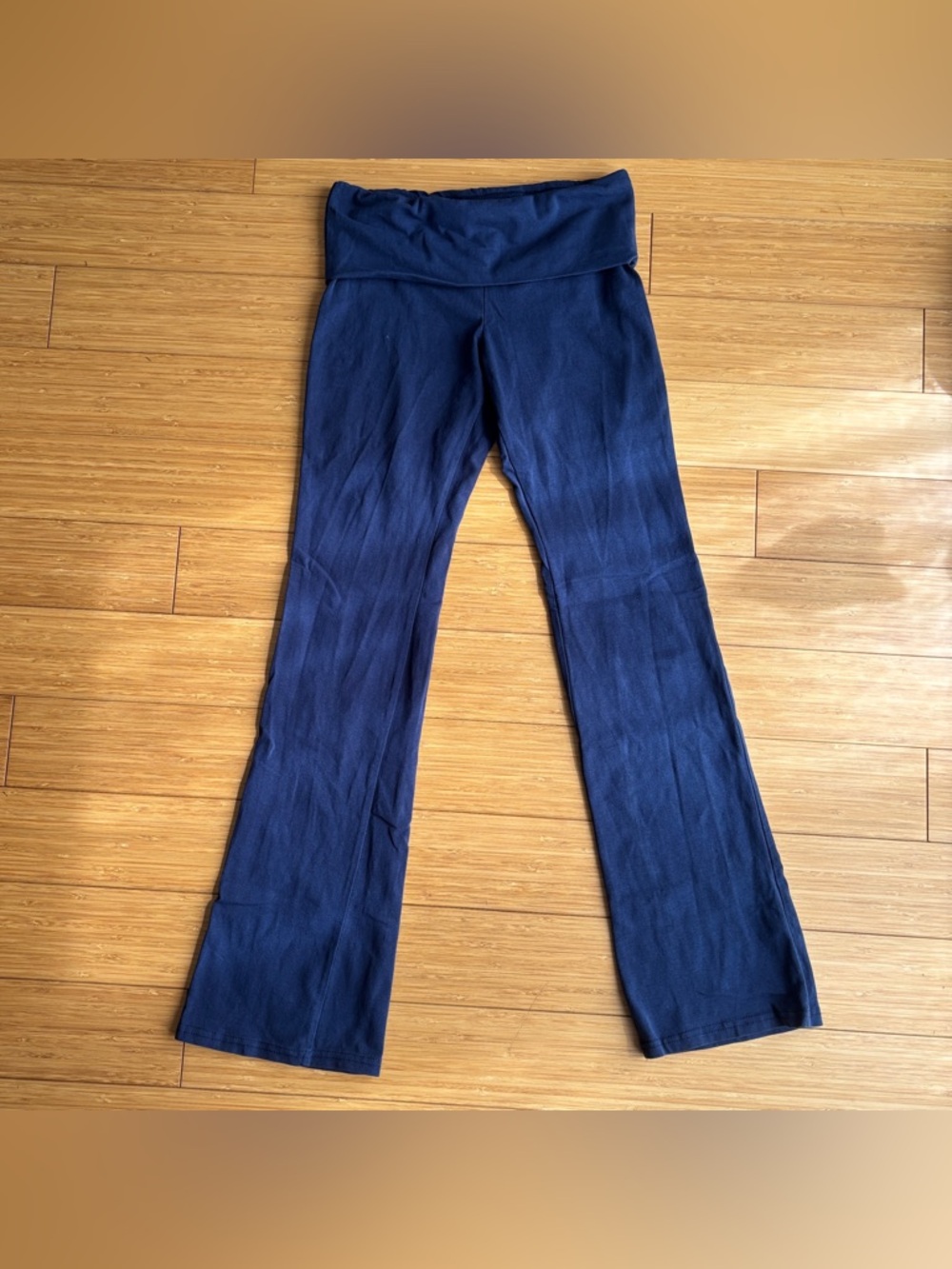 Y2K navy blue foldover waist low rise flare leggings